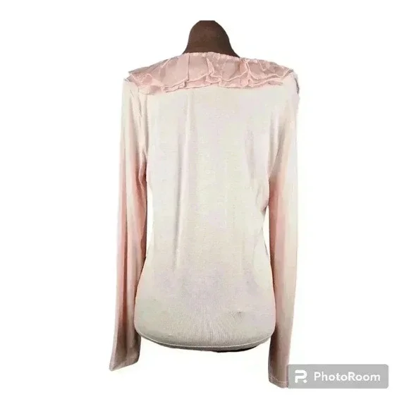 Ralph Lauren LRL Pullover Ruffled Scoop neck Blush Pink LS SHIRT Medium EUC - Picture 2 of 7